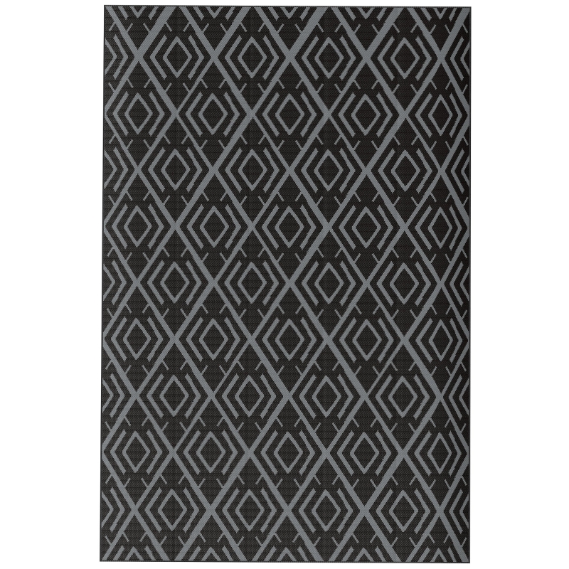 Outsunny Alfombra de Exterior Reversible 182x274 cm con Patrón Geométrico de Rombos Impermeable Bolsa de Transporte Negro