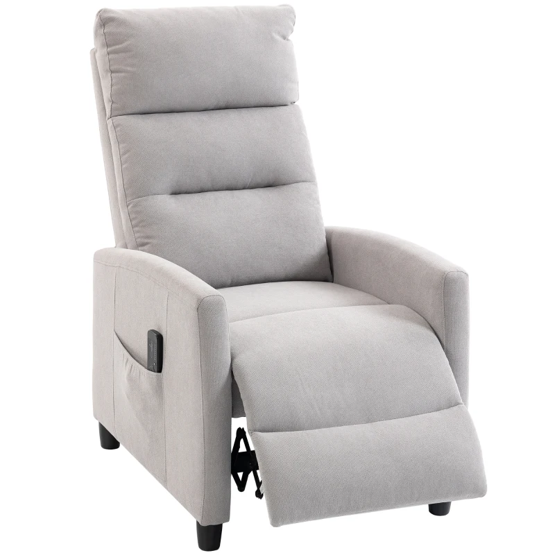 HOMCOM Sillón de Masaje Reclinable con Reposapiés 2 Zonas de Masaje Respaldo Alto Bolsillos Tapizado en Chenilla Gris
