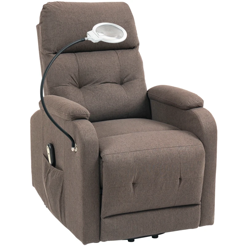 HOMCOM Electric Rise/Recline Armchair, with Reading Light - Brown