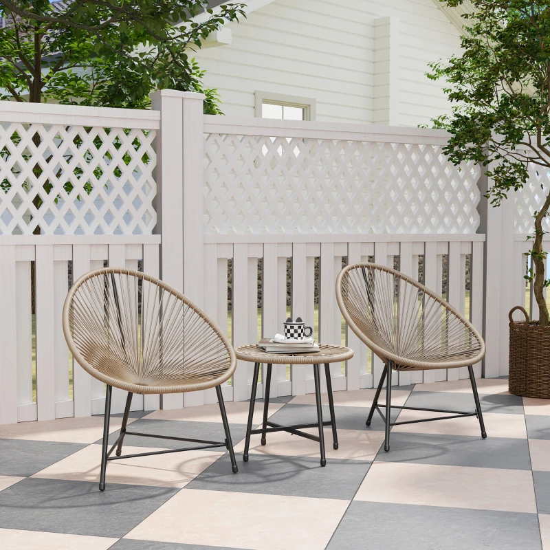 Outsunny Salon de jardin extérieur en résine tressée 2 personnes, plateau en verre trempé, pour balcon terrasse patio, naturel