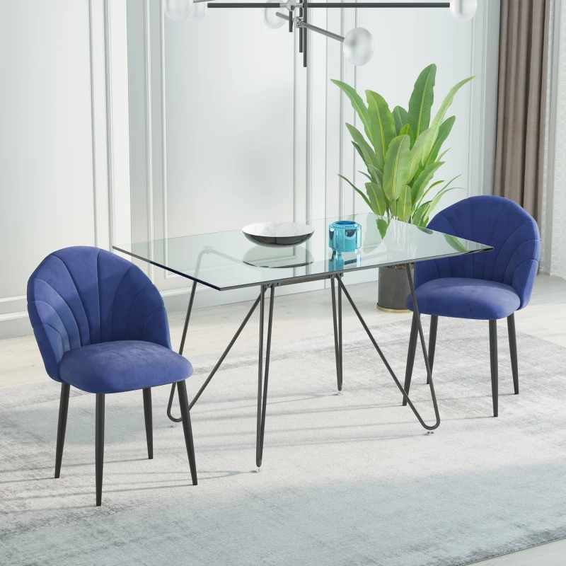 HOMCOM Set 2 Sedie per Sala da Pranzo Imbottite Design Nordico Velluto Blu
