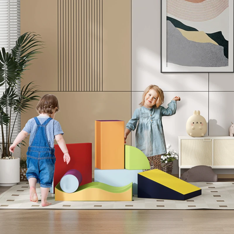 HOMCOM Conjunto de 7 Blocos de Espuma para Crianças 1-3 Anos, Blocos de Psicomotricidade e Construção, 60x40x11 cm, Multicolor