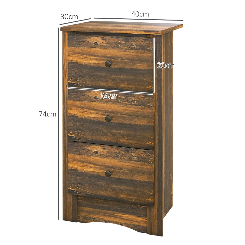 HOMCOM Comodino con 3 Cassetti dallo stile Rustico in Legno, 40x30x74 cm, Marrone