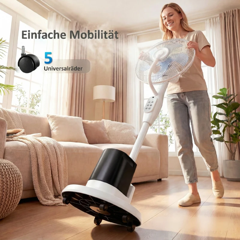 HOMCOM Stehventilator mit Sprühnebel, 70° Oszillation, 3 Geschwindigkeiten, 3 Modi, 3,5L Wassertank, Weiß