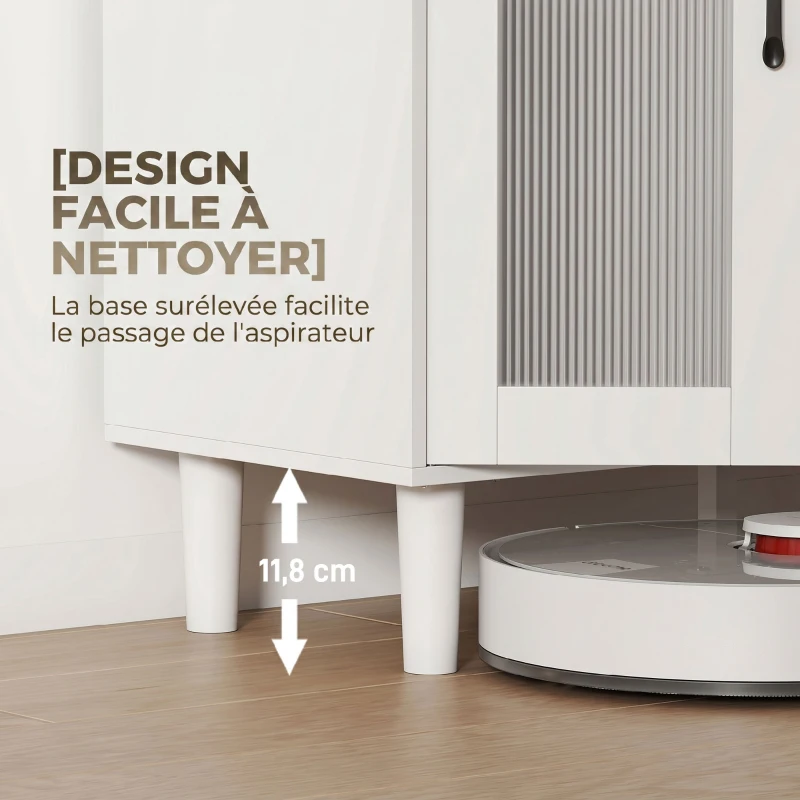 HOMCOM Buffet cuisine, meuble de rangement avec tiroir, 3 portes dont 1 en acrylique cannelée, étagère ouverte, blanc et chêne