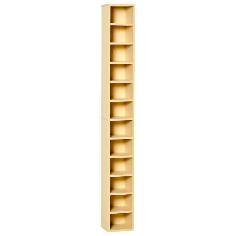HOMCOM Bibliotecă Mobilă pentru CD-uri cu 12 Rafturi pentru 204 CD-uri, din MDF și PAL, 21x20x175 cm, culoare Lemn