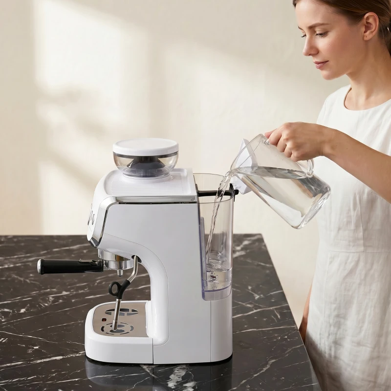 HOMCOM 15 Bar Coffee Machine, with Adjustable Grind, Steamer and Accessories - White