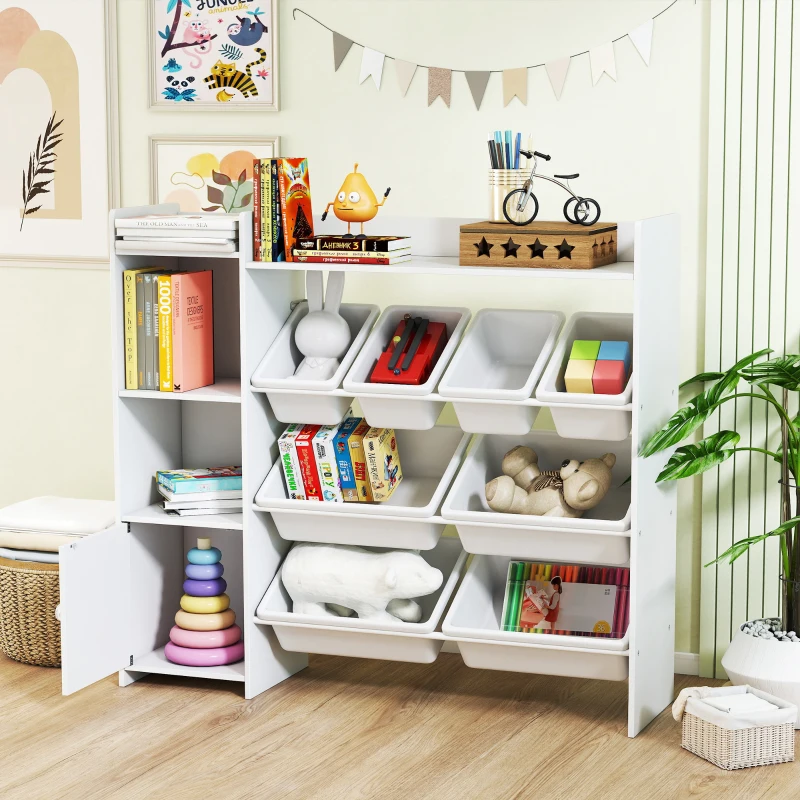 AIYAPLAY Meuble rangement enfant 3 à 8 ans, rangement jouets enfant avec 8 bacs amovibles, étagères de rangement, placard, blanc