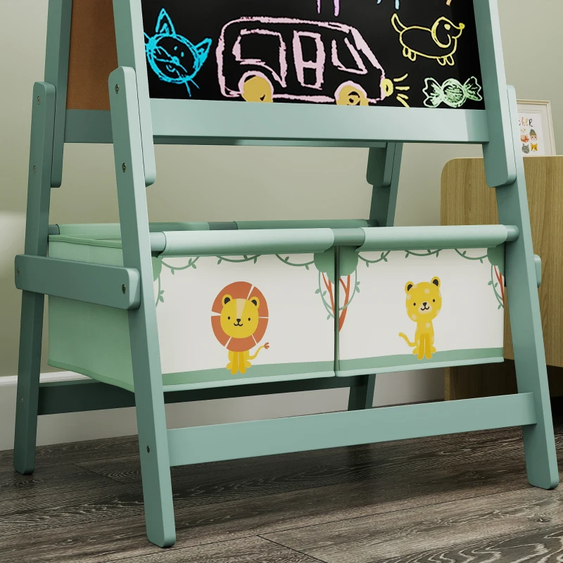 AIYAPLAY Kinder Staffelei 3 in 1 Kindertafel mit Kreidetafel, Whiteboard, Papierrolle, 2 Aufbewahrungsboxen, für 3-8 Jahre Grün