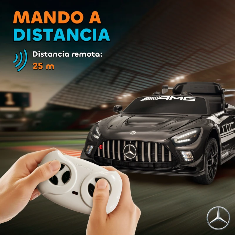 AIYAPLAY Coche Eléctrico para Niños Mercedes-AMG GT3 Evo con Mando a Distancia Motor Doble Ruedas Auxiliares Asa Música Negro