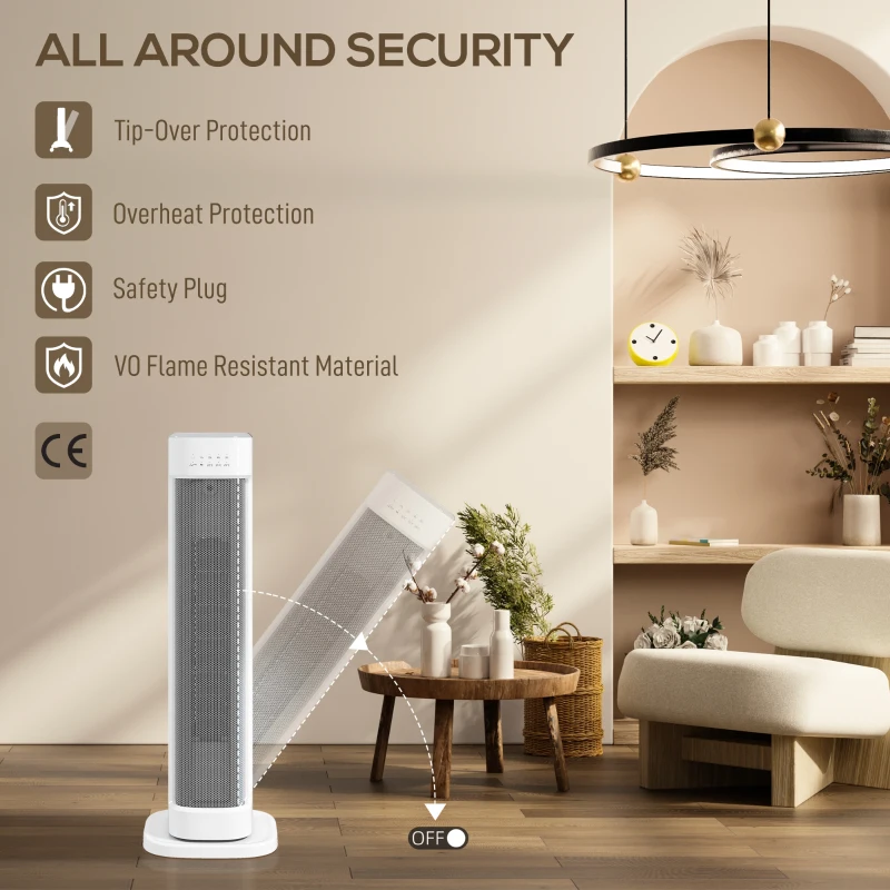 HOMCOM 2000W Ceramic Electric Heater with 3 Heat Settings, Timer - White