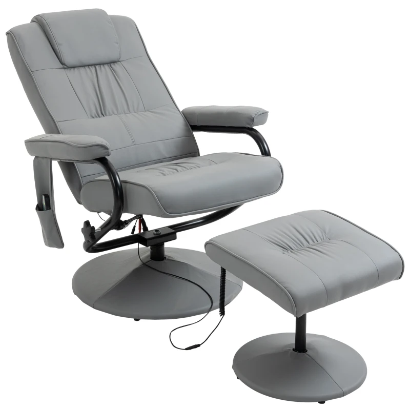 HOMCOM Sillón de Masaje Eléctrico con Reposapiés Sillón Relax Reclinable con Control Remoto y 10 Puntos de Masaje Gris