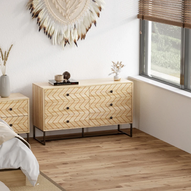 HOMCOM Armario Auxiliar Cajonera Retro Cómoda Muebles con 6 Cajones Deslizables para Salón Madera 120x39.5x71cm