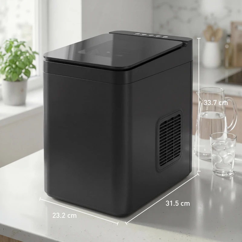 HOMCOM Countertop Ice Maker Machine Self-Cleaning Compact Ice Machine with Ice Scoop and Basket Black