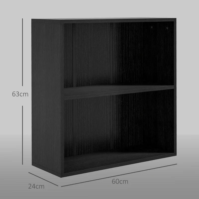HOMCOM Bibliothèque étagère de rangement avec 2 compartiments et étagère réglable, 60 x 24 x 63 cm, noir