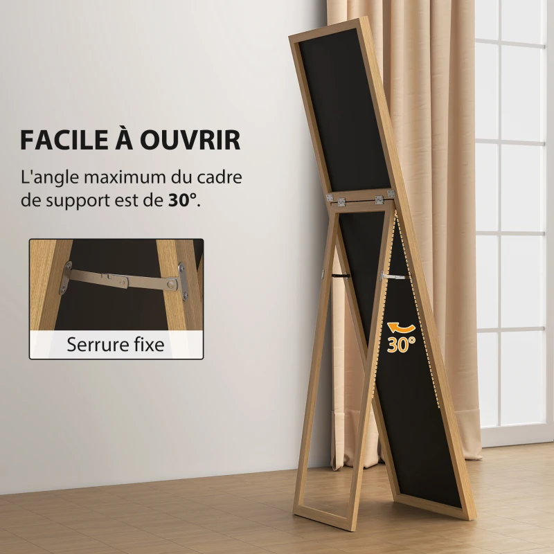 HOMCOM Miroir rectangulaire sur pied miroir de sol pour vestiaire salon salle de bain couloir 40 x 47 x 147 cm naturel