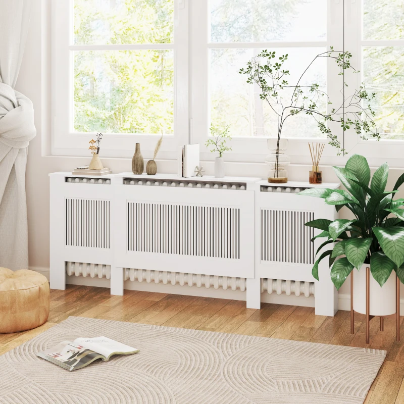 HOMCOM Heizkörperverkleidung, Lamellendesign, verstellbare Länge 125-201 cm, MDF, Weiß