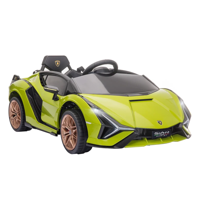 HOMCOM Coche Eléctrico para Niños de +3 Años Lamborghini SIAN Coche de Batería 12V con Mando a Distancia Apertura de Puerta Música MP3 USB y Faros 3-5 km/h 108x62x40 cm Verde