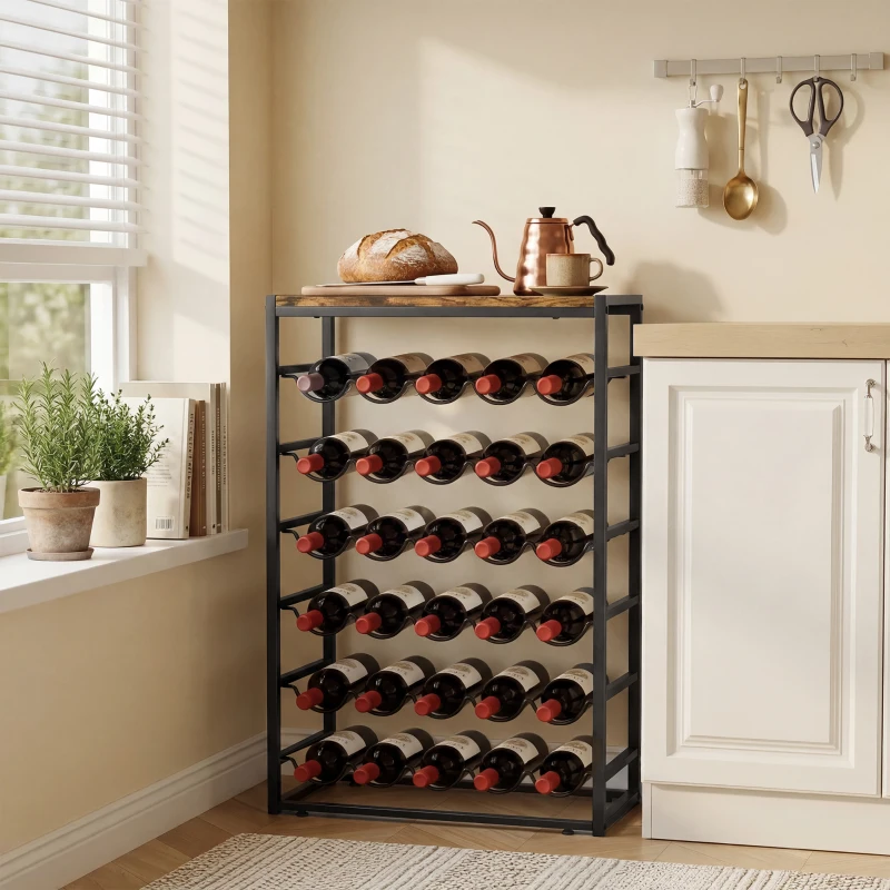 HOMCOM Botellero para 30 Botellas de 6 Niveles con Encimera de Efecto Madera Estilo Industrial 59x30x88,5 cm Marrón Rústico