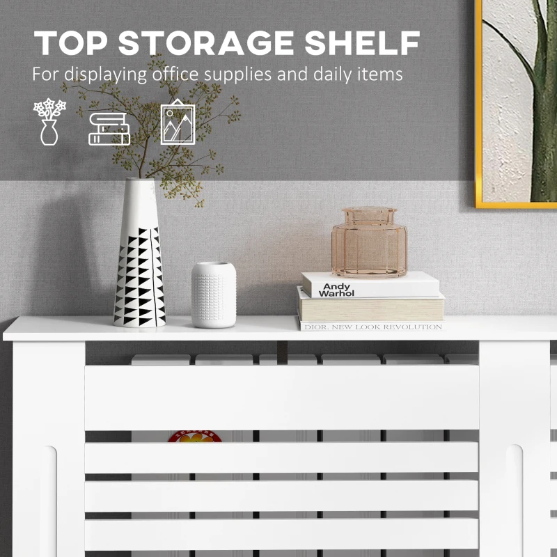 HOMCOM Radiator Cover, Modern MDF White Painted Cabinet with Horizontal Slats for Living Room, Bedroom, 152L x 19W x 81H cm