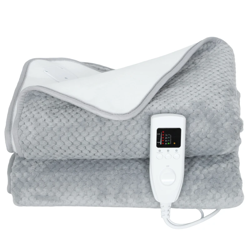 HOMCOM Heated Electric Blanket, Warm Throw Blanket with 5 Heating Levels, 10 Hour Auto-Off Timer, Grey