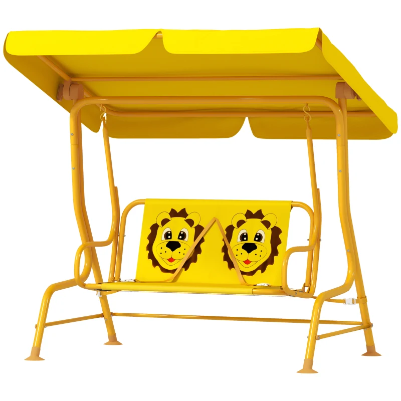 AIYAPLAY Dondolo per Bambini da Esterno a 2 Posti con Tettuccio Regolabile e Cinture di Sicurezza, 112x75x120 cm, Giallo