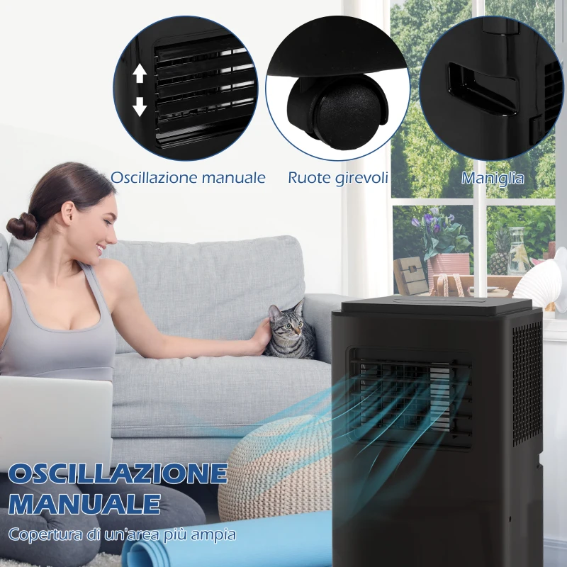 HOMCOM Condizionatore Portatile 950W con 5 Modalità e 3 Velocità, in Plastica ABS e Acciaio, 33x28x70.4 cm, Nero