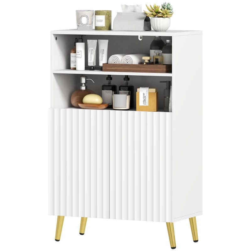 HOMCOM Dulap de baie modern cu 2 rafturi deschise și dulap cu uși amortizate, 60x31,8x93 cm, alb