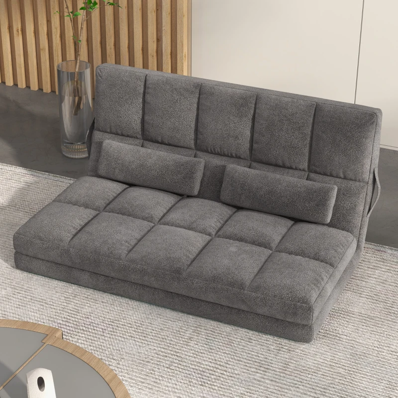 HOMCOM, Divan de Podea 2 în 1, cu Spătar Reglabil în 7 Niveluri și Perne, 130x73x60 cm, Gri Carbone
