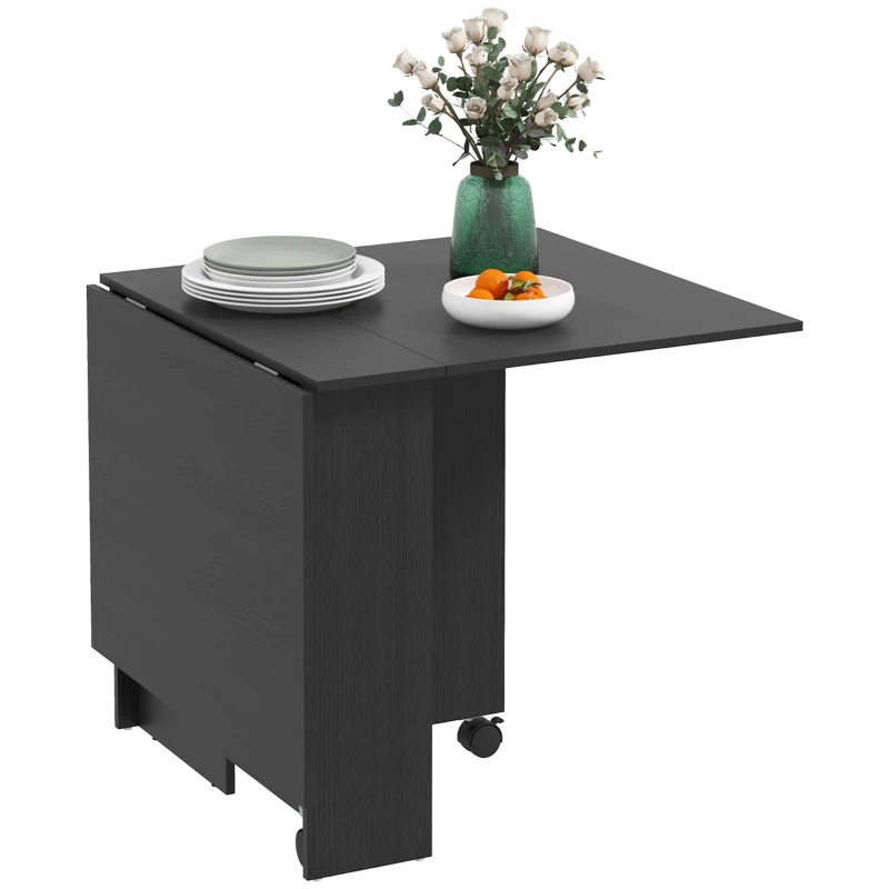 HOMCOM Masă pliabilă compactă cu 2 extensii pentru 6 persoane, cu rafturi și roți, negru(m-10)