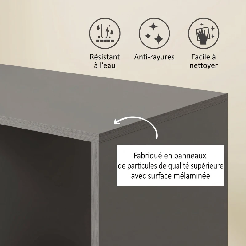 HOMCOM Armoire penderie meuble de rangement mobile 4 roulettes avec tringle à vêtements et étagères ouvertes, gris