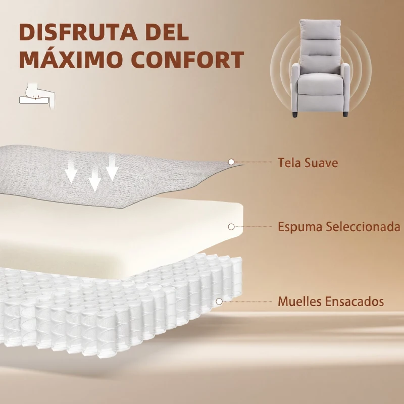 HOMCOM Sillón de Masaje Reclinable con Reposapiés 2 Zonas de Masaje Respaldo Alto Bolsillos Tapizado en Chenilla Gris