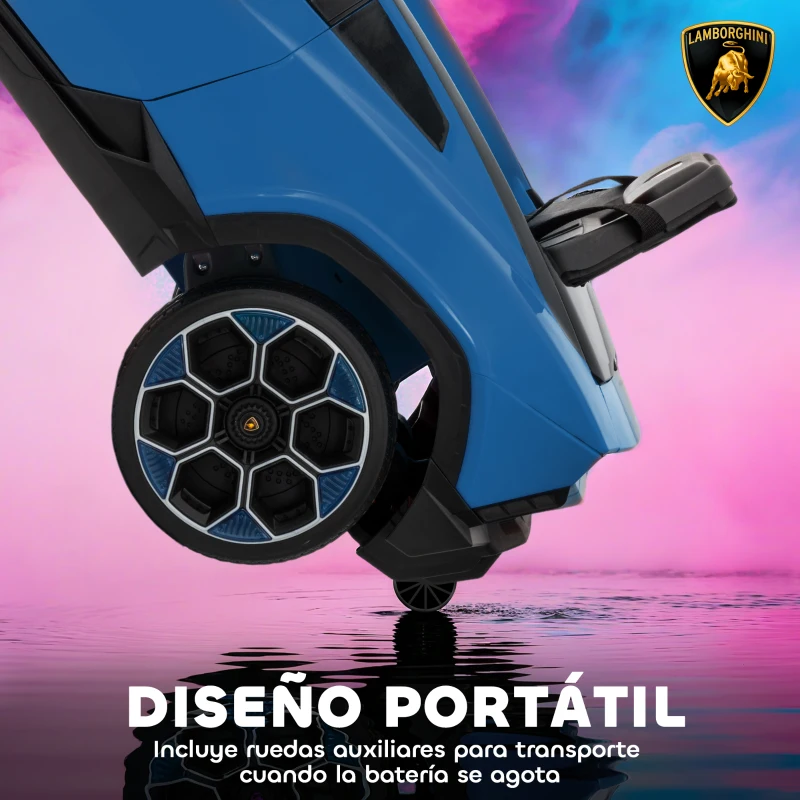 AIYAPLAY Coche Eléctrico para Niños de +3 Años con licencia Lamborghini Batería 12V Mando a Distancia 2,4 G Motor Doble Azul