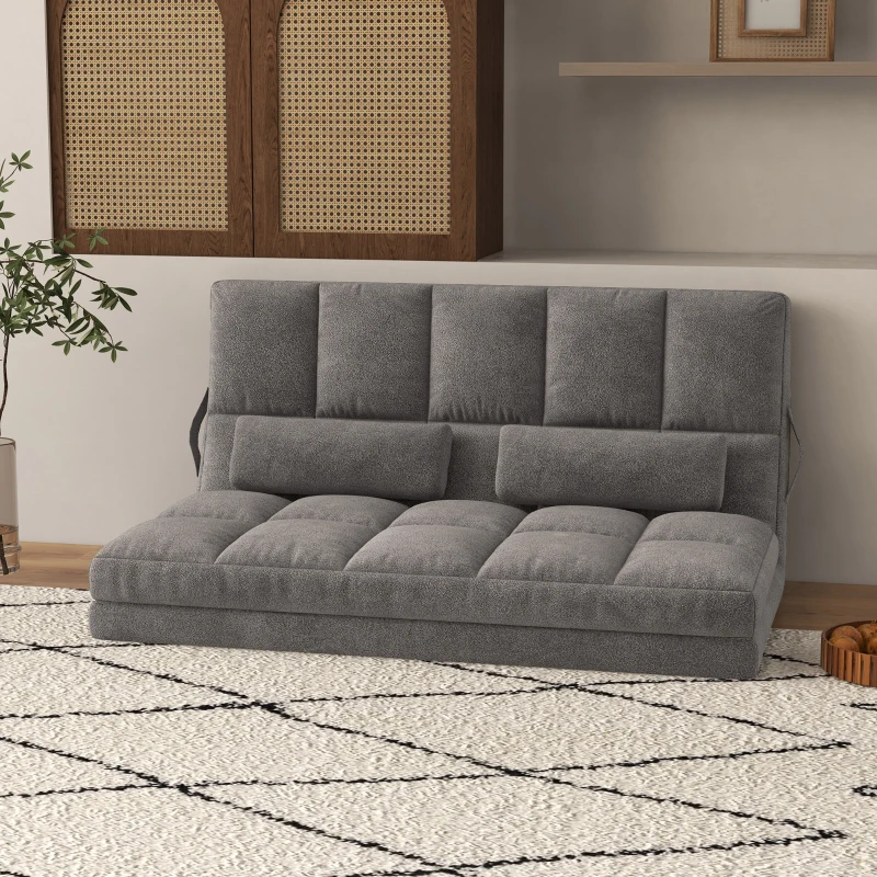 HOMCOM, Divan de Podea 2 în 1, cu Spătar Reglabil în 7 Niveluri și Perne, 130x73x60 cm, Gri Carbone