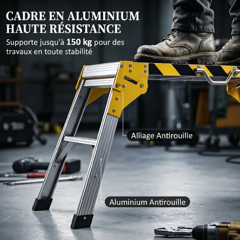 HOMCOM Établi pliant, établi de serrage en aluminium, table de travail robuste avec poignée, design antidérapant, argenté