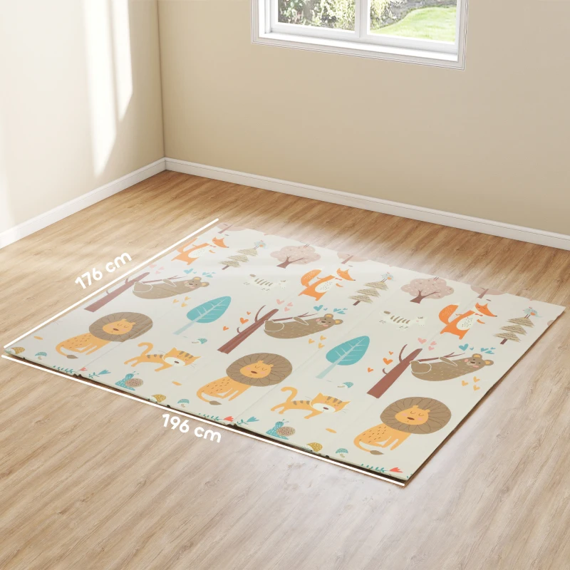 AIYAPLAY Tappeto per Bambini 0-6 Anni a Tema Bosco con Superficie Impermeabile in XPE Multicolore, 196x176x1.5 cm