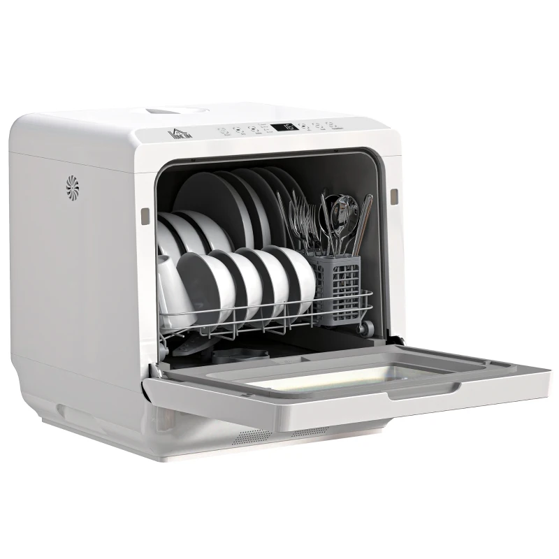 HOMCOM Mini lave-vaisselle 4 couverts 5 programmes réservoir d'eau 6L commande tactile affichage LED 45 x 44 x 45,8 cm blanc