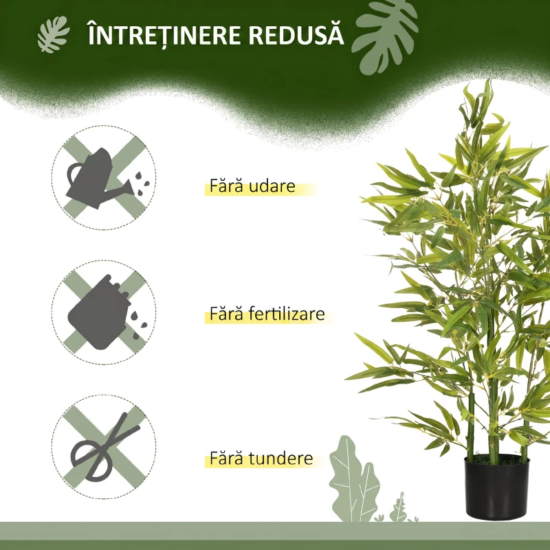 HOMCOM Plantă Artificială de Bambus Înaltă de 90 cm cu 504 Frunze din PEVA și PP Verde cu Ghiveci din Ciment Ø15x12.5 cm