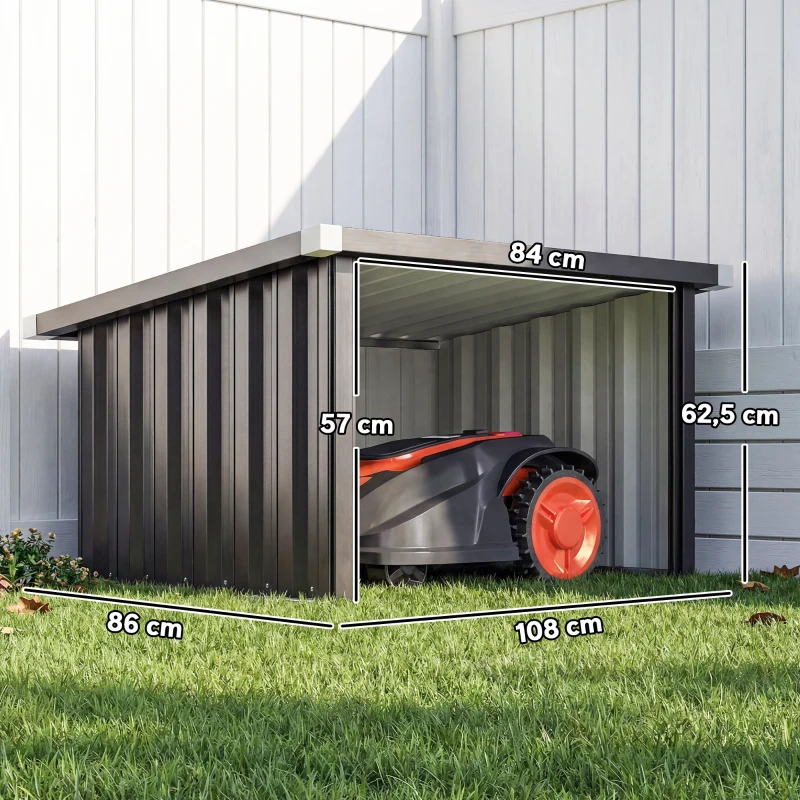 Outsunny Abri Robot Tondeuse Garage pour Robot Tondeuse avec Toit incliné en acier galvanisé, 108 x 86 x 62,5 cm, gris foncé