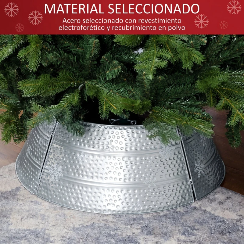 HOMCOM Falda para Árbol de Navidad de Metal Impermeable Decoración para para Fiestas Hogar 66x66x23 cm Plateado