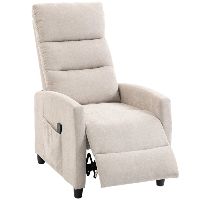 HOMCOM Sillón de Masaje Reclinable con Reposapiés 2 Zonas de Masaje Respaldo Alto Bolsillos Tapizado en Chenilla Crema