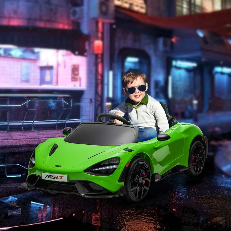 AIYAPLAY McLaren 765LT Licensed 12V Kids Electric Ride on Car with Butterfly Doors, Remote Control, Transport Wheels, Green