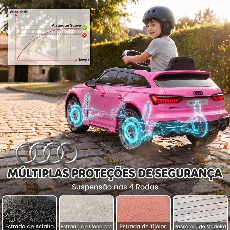 AIYAPLAY Carro Elétrico Audi RS 6 Avant GT para Crianças 12V com Comando 2,4 G Motor Duplo Arranque Suave e Suspensão