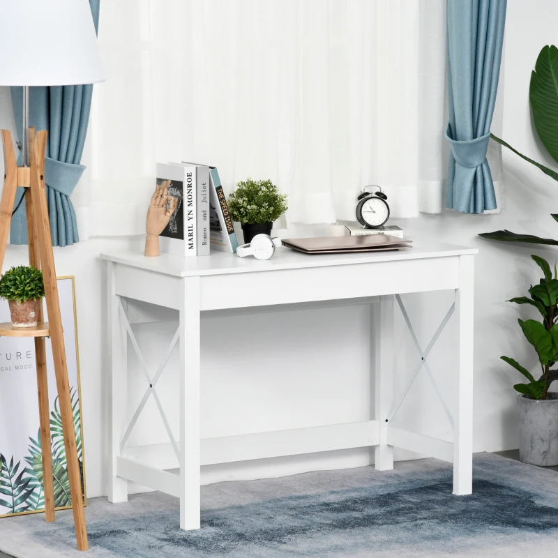 HOMCOM Scrivania porta PC dal Design Moderno e Minimal, in Legno e Acciaio, 105x50x76 cm, Bianco