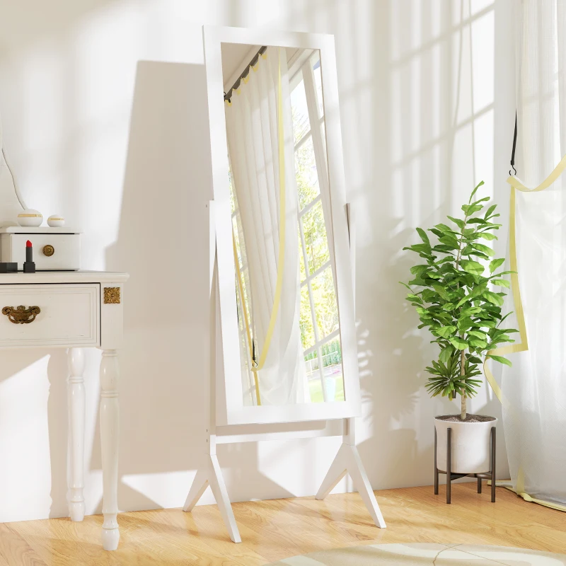 HOMCOM Specchio a Figura Intera con 4 Gambe e Angolazione Regolabile, in Legno e Vetro, 47x46x148 cm, Bianco