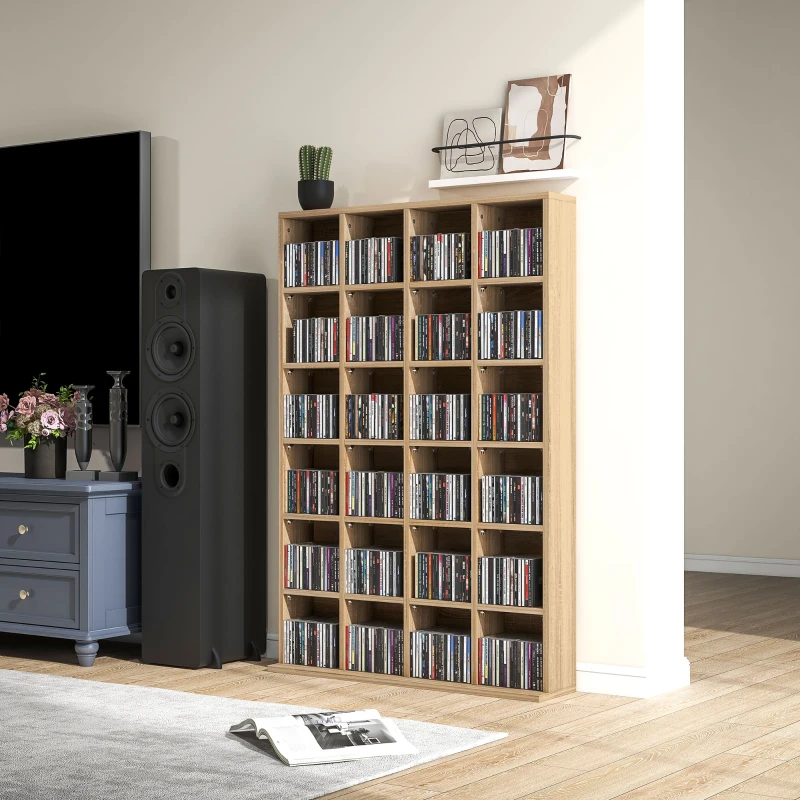 HOMCOM Mobile Porta CD con Ripiani Regolabili per 456 CD o 336 DVD, 24 Scomparti, 89x20x130.5 cm, Legno