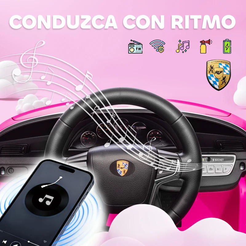 AIYAPLAY Coche Eléctrico para Niños con Licencia RUF CTR 3 Clubsport Mando a Distancia Motor Doble Ruedas Auxiliares Rosa