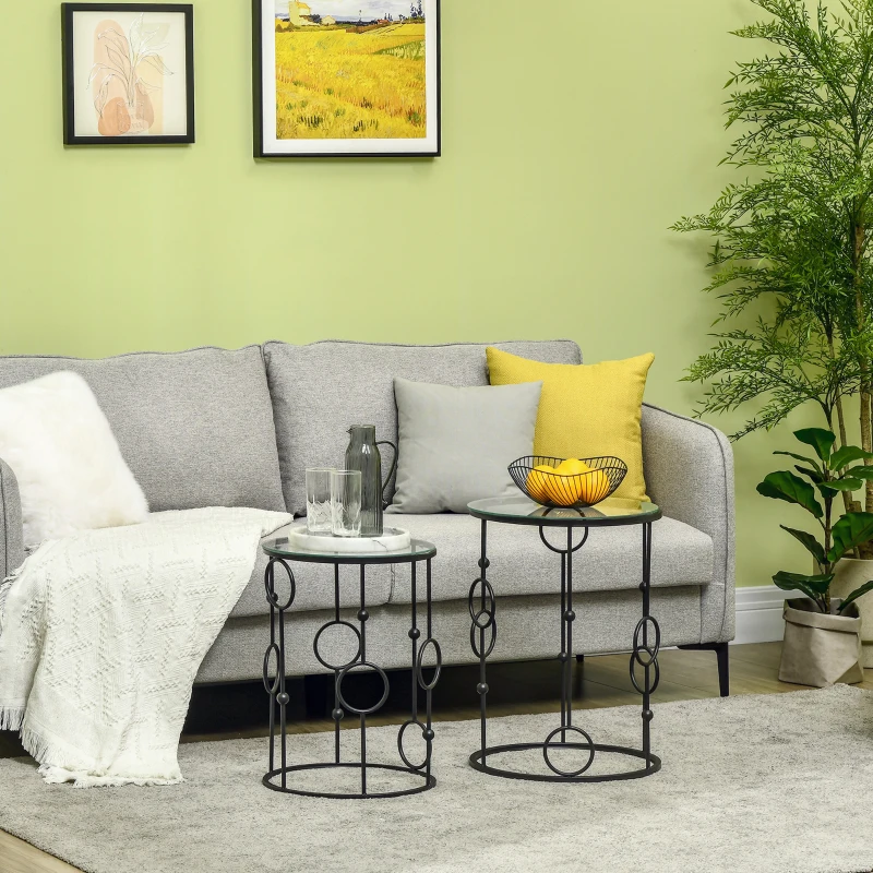 HOMCOM Nesting Round Coffee Table Set of 2 - Black