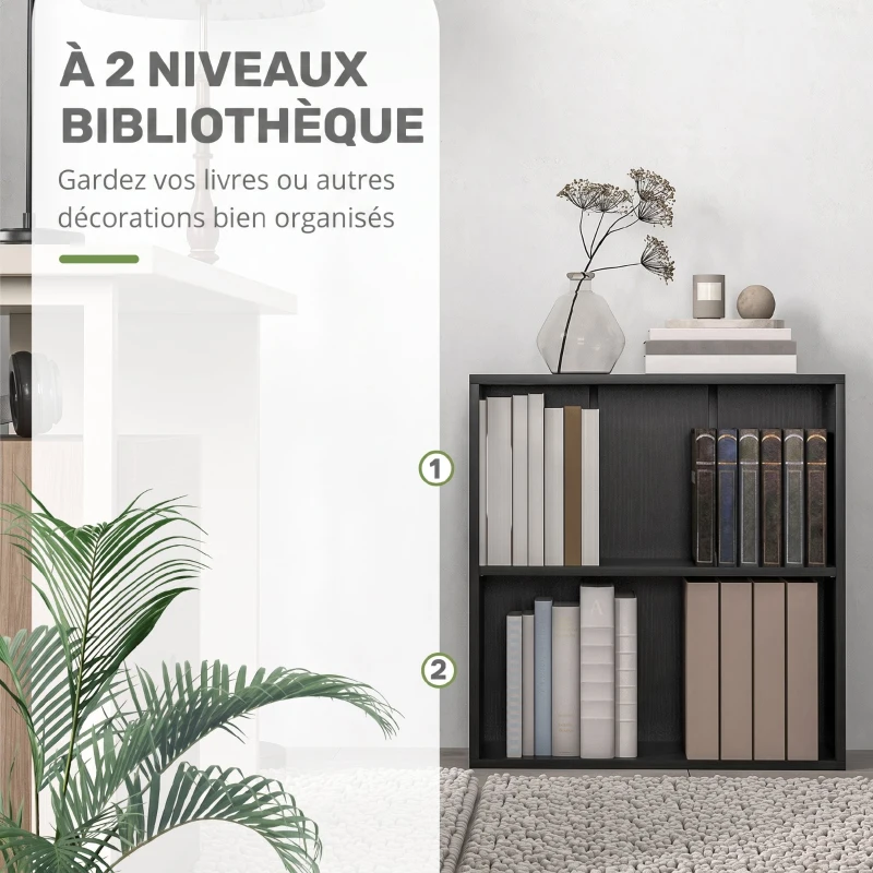 HOMCOM Bibliothèque étagère de rangement avec 2 compartiments et étagère réglable, 60 x 24 x 63 cm, noir