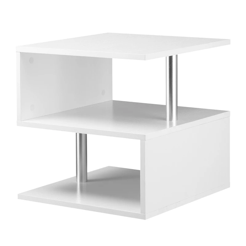 HOMCOM Beistelltisch Couchtisch Nachttisch mit 3 Regalen Sofatisch Kaffeetisch Wohnzimmertisch Modernes Design Spanplatte Metall Weiß 50 x 50 x 50 cm